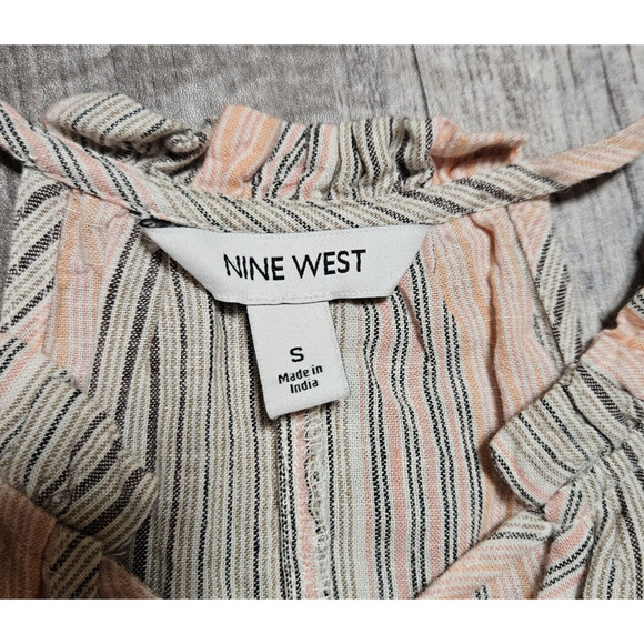 Nine West Linen Tiered Peasant Maxi Dress Halter Striped Cottage Coastal Chic S - Picture 16 of 16